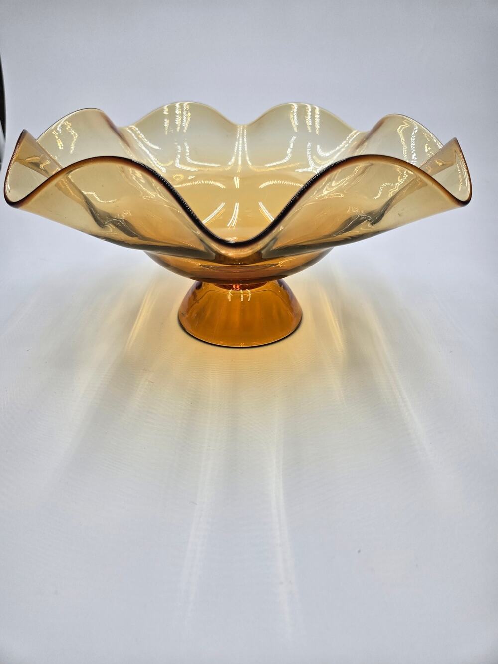 Vintage Bischoff Art Glass #444 Amber Controlled Bubble Pedestal Bowl MCM
